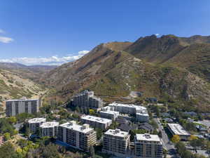 Drone / aerial view of a mountainous background