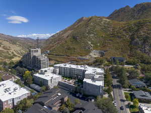 Bird's eye view of a mountain backdrop