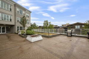 View of patio / terrace with area for grilling and a vegetable garden