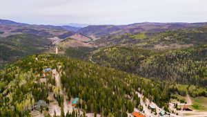 Aerial overview of property's location featuring mountains