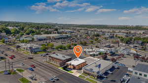 Aerial view of a commercial area