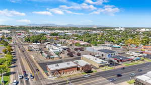 Bird's eye view of a mountainous background