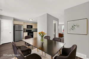 Large dining area and full of light