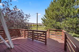 Wooden deck with a mountain view