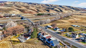 Aerial view of a mountain backdrop