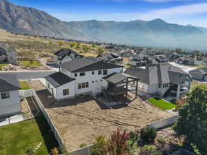 Aerial view of residential area with mountains