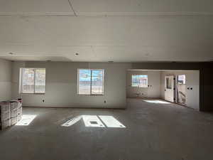 View of family room and kitchen