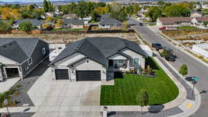 Aerial perspective of suburban area