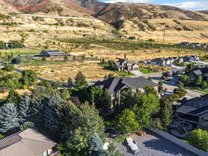 Aerial view of a mountain backdrop