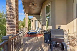 View of patio / terrace featuring grilling area and a ceiling fan
