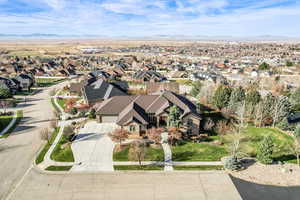 Aerial overview of property's location with nearby suburban area