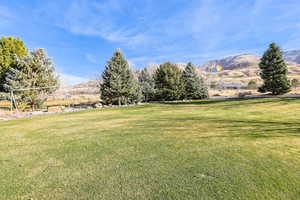 View of grassy yard featuring a mountain view