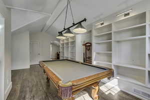 Playroom with billiards and wood finished floors
