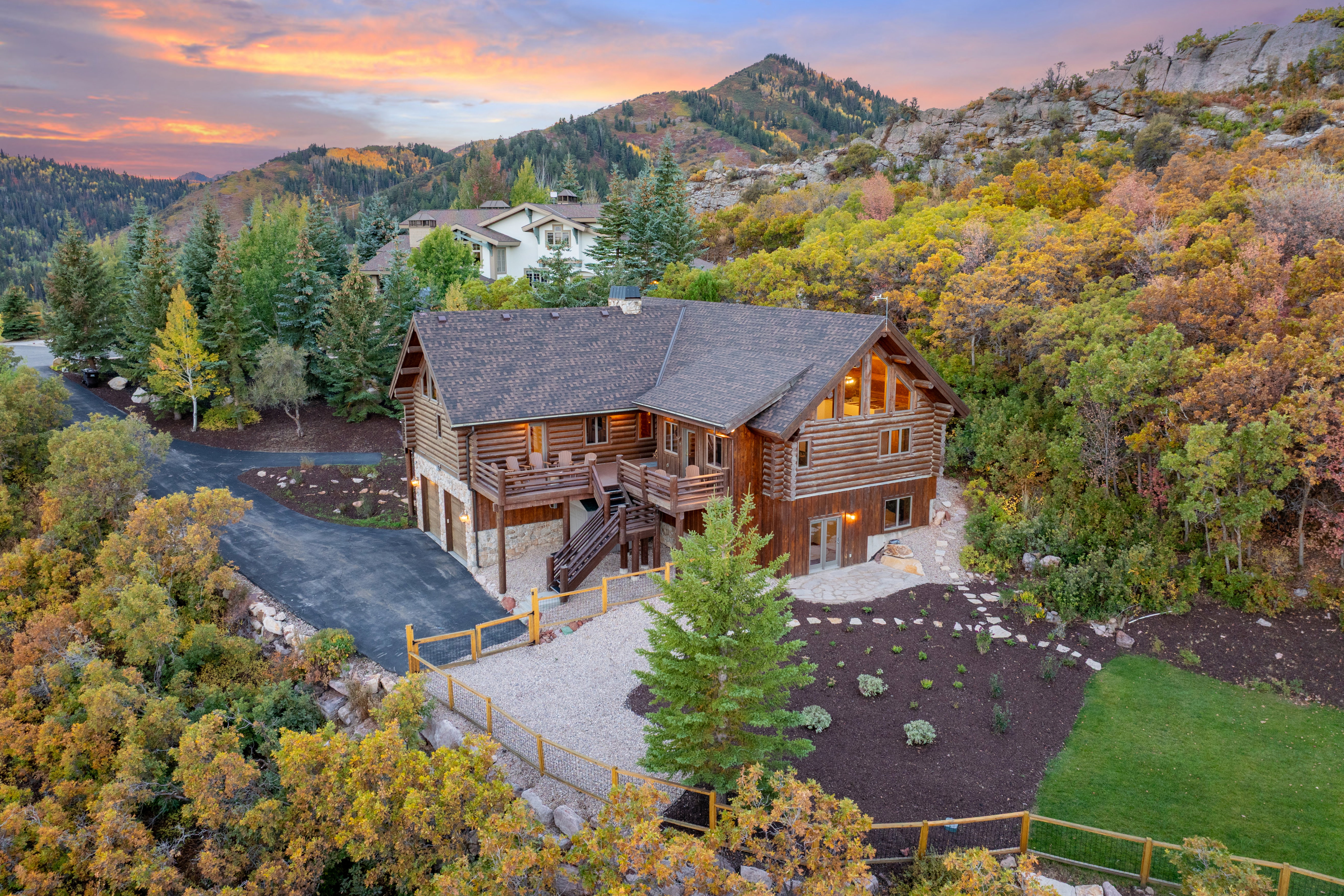 Bird's eye view of a mountainous background