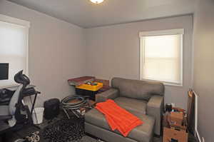 Interior space with a textured ceiling