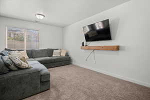 Living room featuring carpet and baseboards