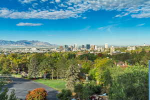 City view with mountains and a tree filled landscape