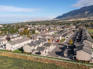 Aerial perspective of suburban area with mountains