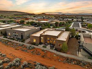 Aerial view at dusk of a mountain view