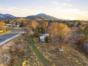 Drone / aerial view of a mountainous background