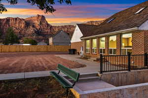 View of patio / terrace with a mountain view