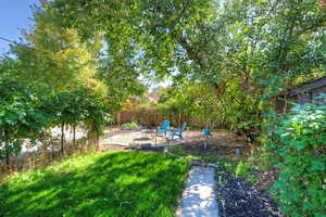 Fenced backyard featuring a patio and an outdoor fire pit
