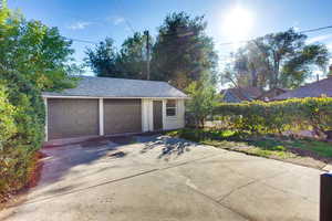 View of detached garage