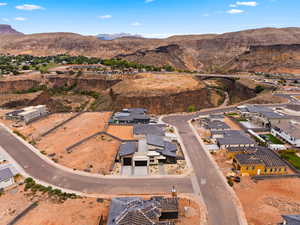 Aerial view of residential area with a mountainous background