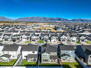 Aerial perspective of suburban area featuring mountains