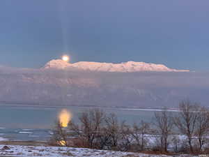 Mountain view featuring a large body of water