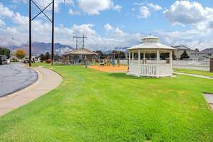 View of home's community with a gazebo and a mountain view