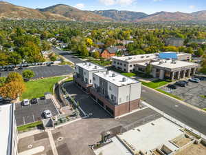 Drone / aerial view of a mountain backdrop