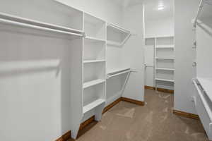 Spacious closet with light carpet