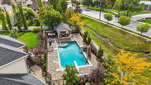 Aerial view of a pool