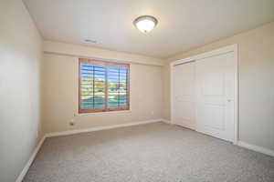 Bedroom with above ground windows.