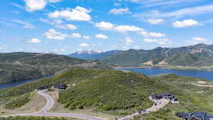 Aerial view of a water and mountain view