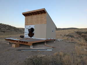 View of outdoor structure featuring a mountain view