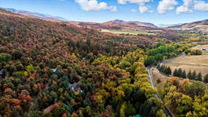 Bird's eye view of a mountainous background