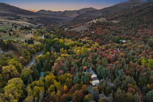 Aerial view at dusk of a mountain view