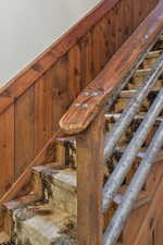 Stairway with wood walls