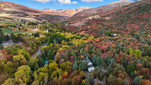 Drone / aerial view of a mountain backdrop
