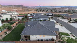 Aerial view of residential area featuring Pine Valley Mountain as the backdrop