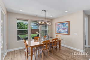 There is plenty of space for a large dining table in this dining nook.