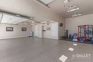 he garage offers extra depth that can be used for a workout area, workbench, or added storage. The water heaters are elevated and neatly enclosed behind doors, keeping the space clean and functional.