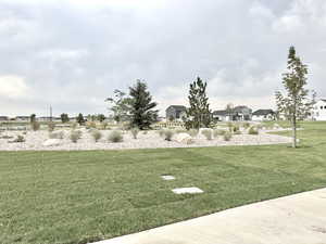View of property's community with a lawn