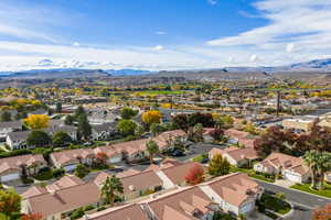 Aerial perspective of suburban area featuring mountains