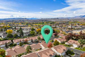 Aerial perspective of suburban area with mountains