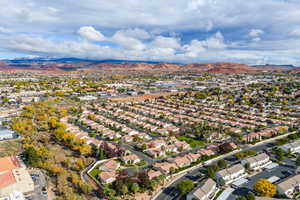 Bird's eye view of a mountainous background