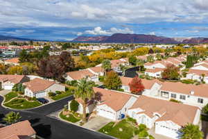 Aerial perspective of suburban area featuring mountains
