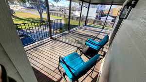 Wooden terrace with a residential view